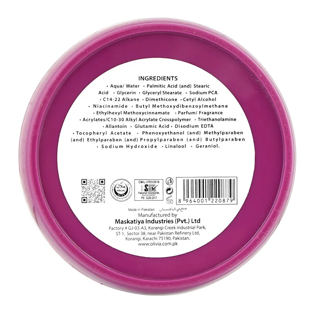Side view of olivia lite cream hydrating moisturizer, vitamin e + glycerin, 75ml