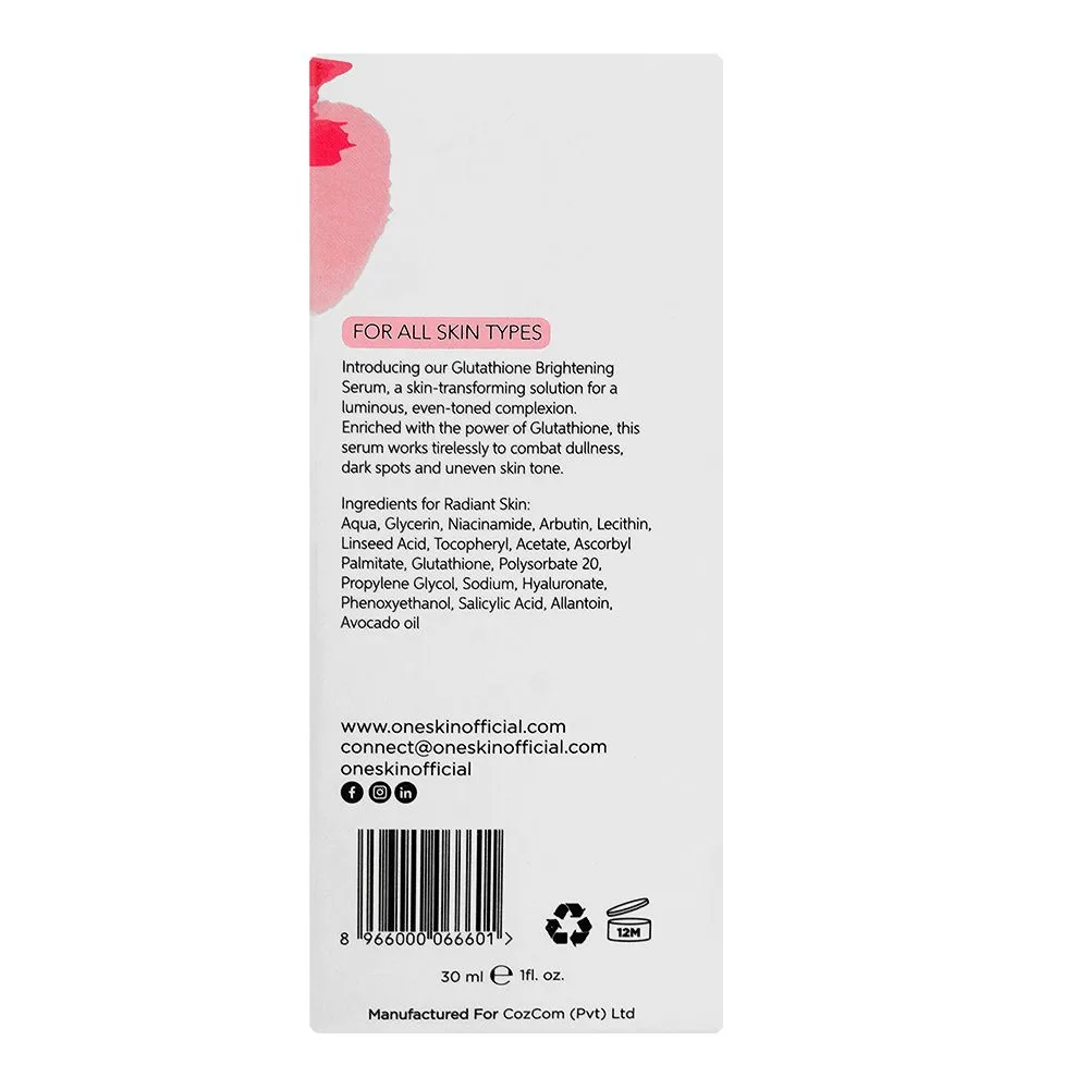 Premium everyday wear oneskin glow getter serum with glutathione, alpha arbutin 2%, vitamin b3 & avocado oil, 30ml