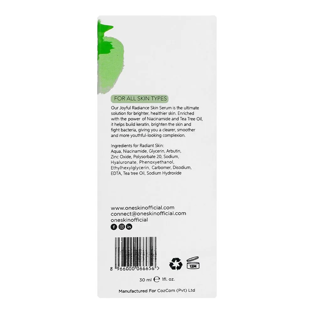 Premium everyday wear oneskin joyful radiance serum with niacinamide 10%, zinc 1% & tea tree, 30ml