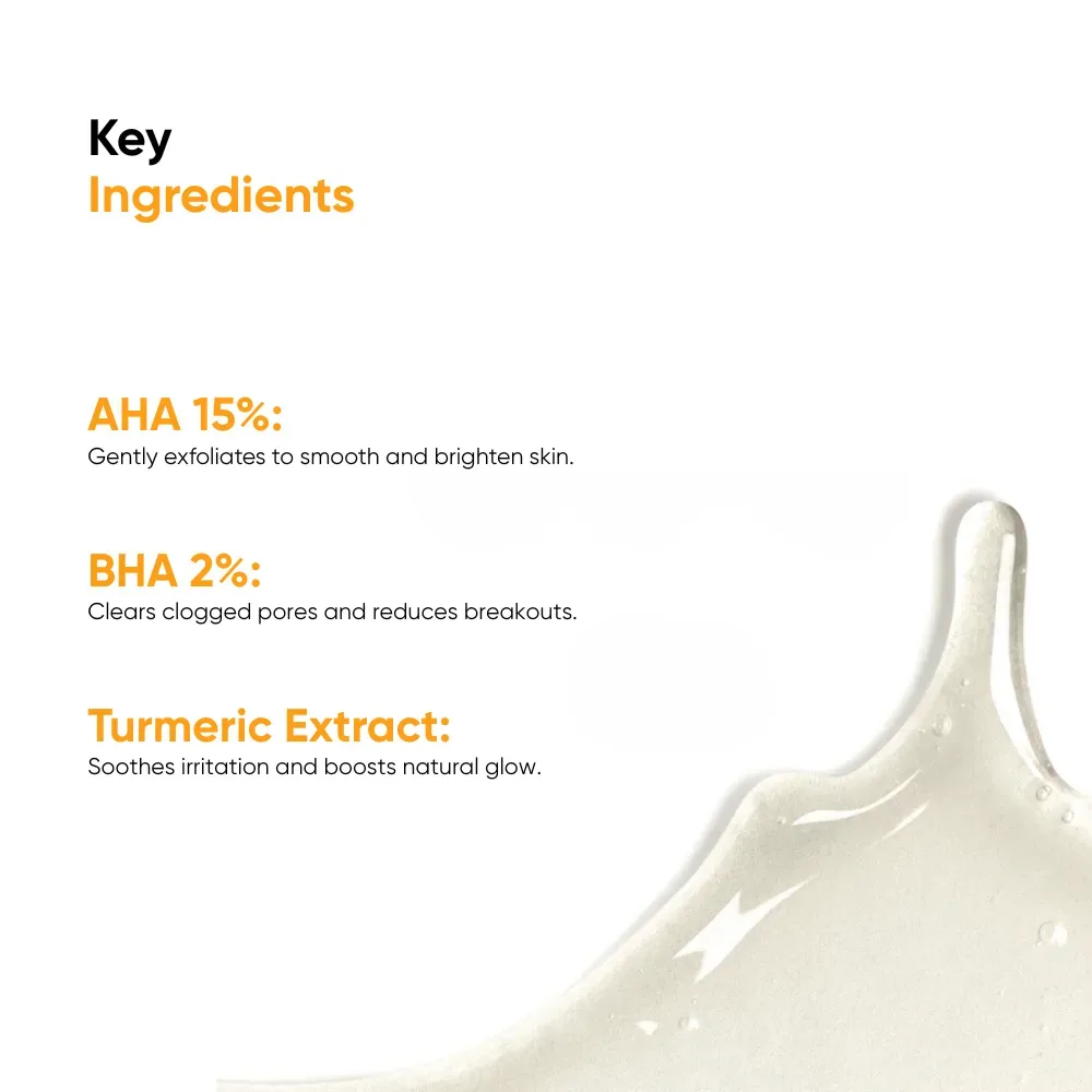 Comfortable casual oneskin peel perfect serum, aha 15% + bha 2% + turmeric extract, paraben, alcohol & sulfate free, for acne-prone skin, 30ml