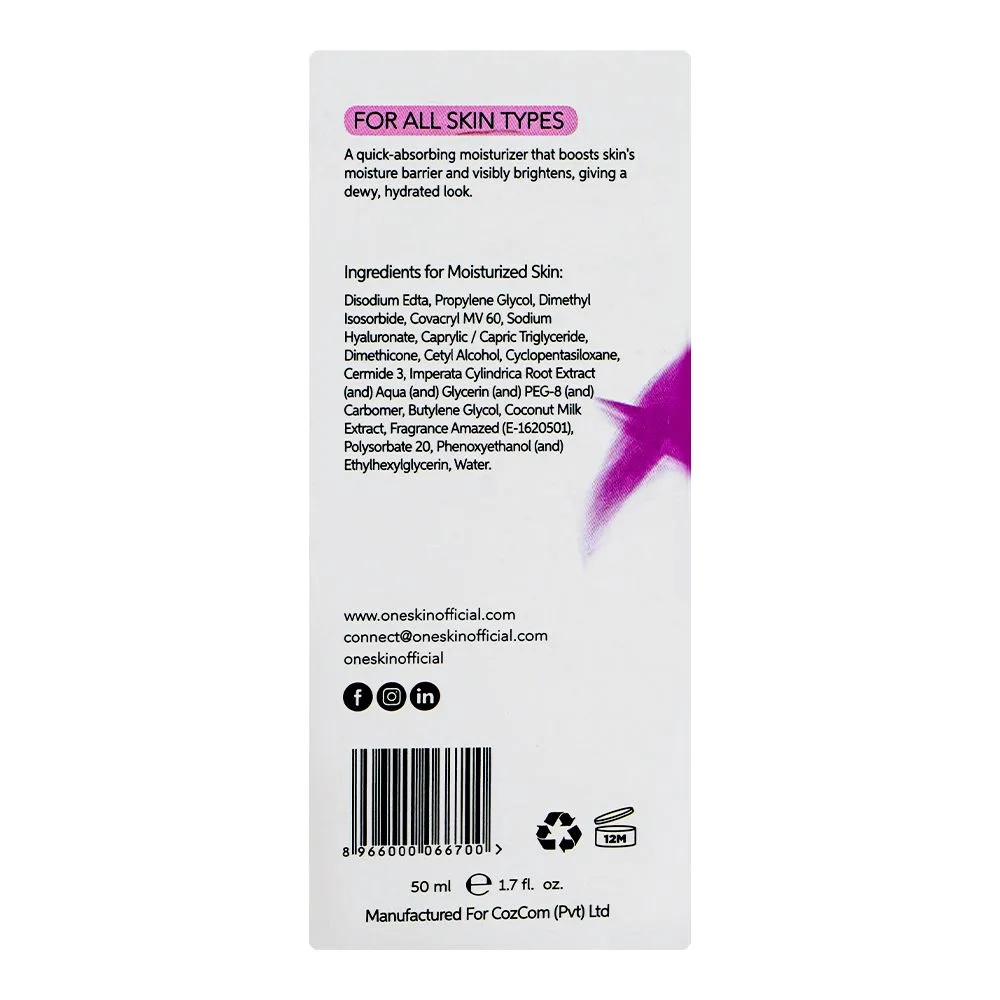 Close-up design of oneskin plump and glow moisturizing cream with hyaluronic acid, ceramides & milk, 50ml