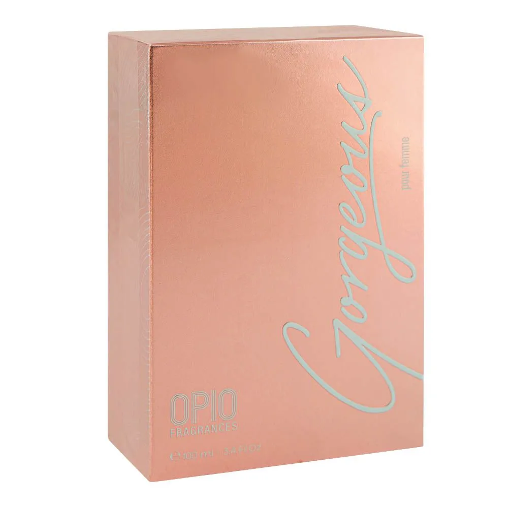 Side view of opio gorgeous pour femme, eau de parfum, for women, 100ml