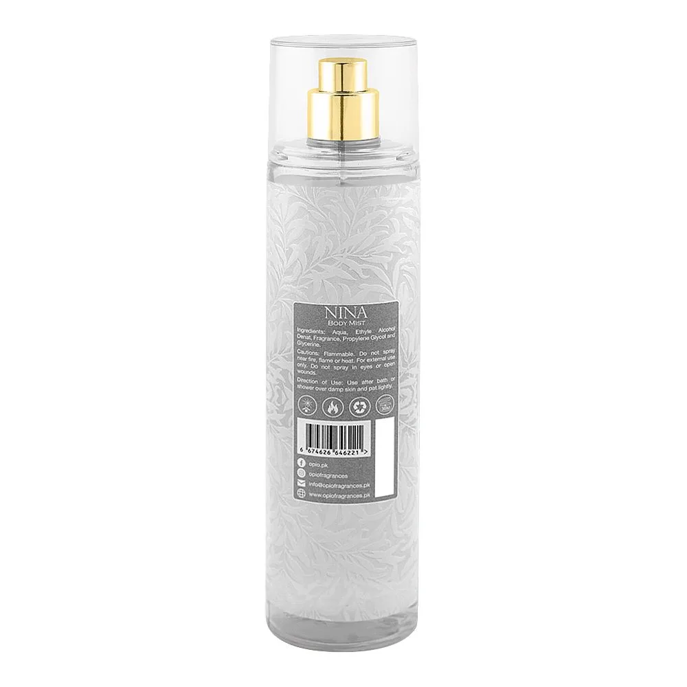 Side view of opio nina body mist, for men & women, 250ml