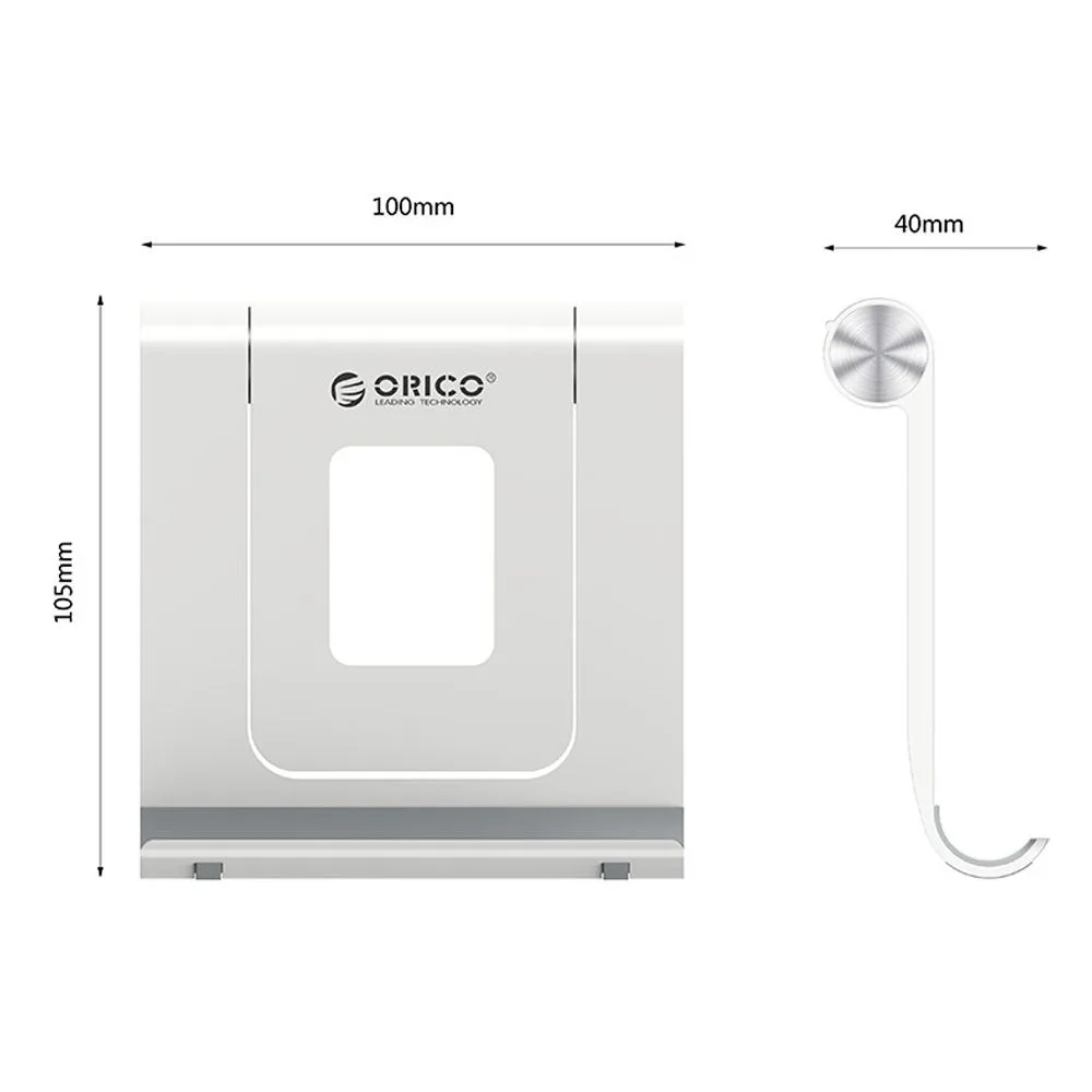 Side view of orico ph2 phone & tablet holder, portable, adjustable stand for desk, white