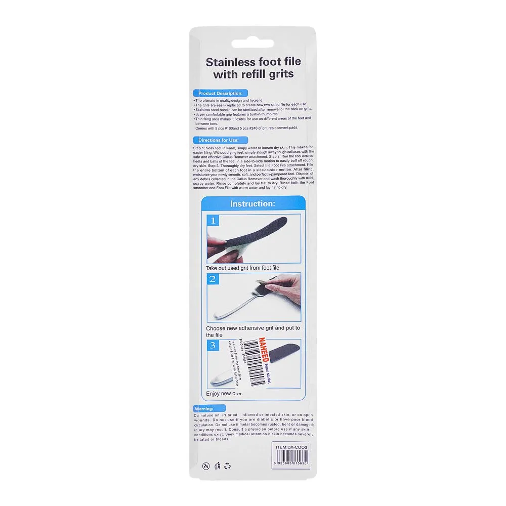 Comfortable casual paie nail stainless steel wide handle foot filer with refill grits, 10-pack