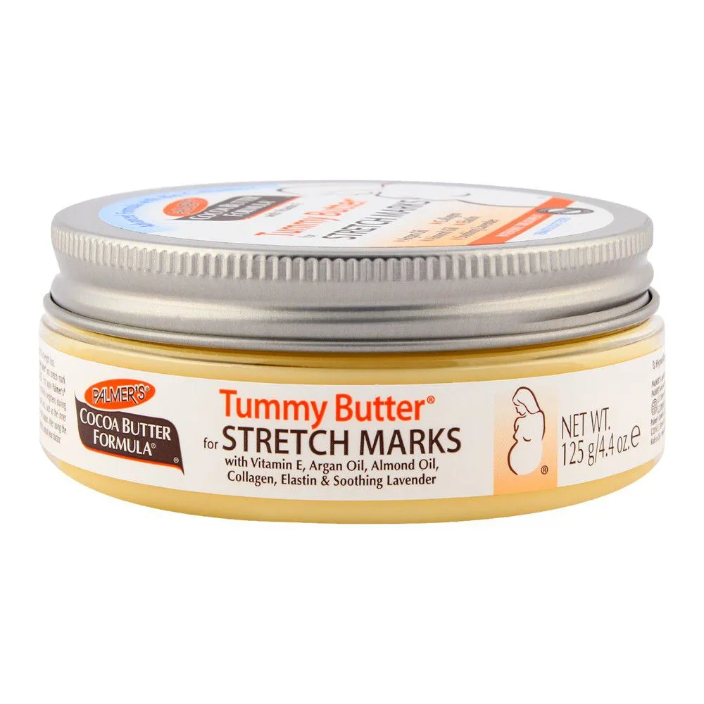 Side view of palmer's cocoa butter tummy butter stretch marks 125gm