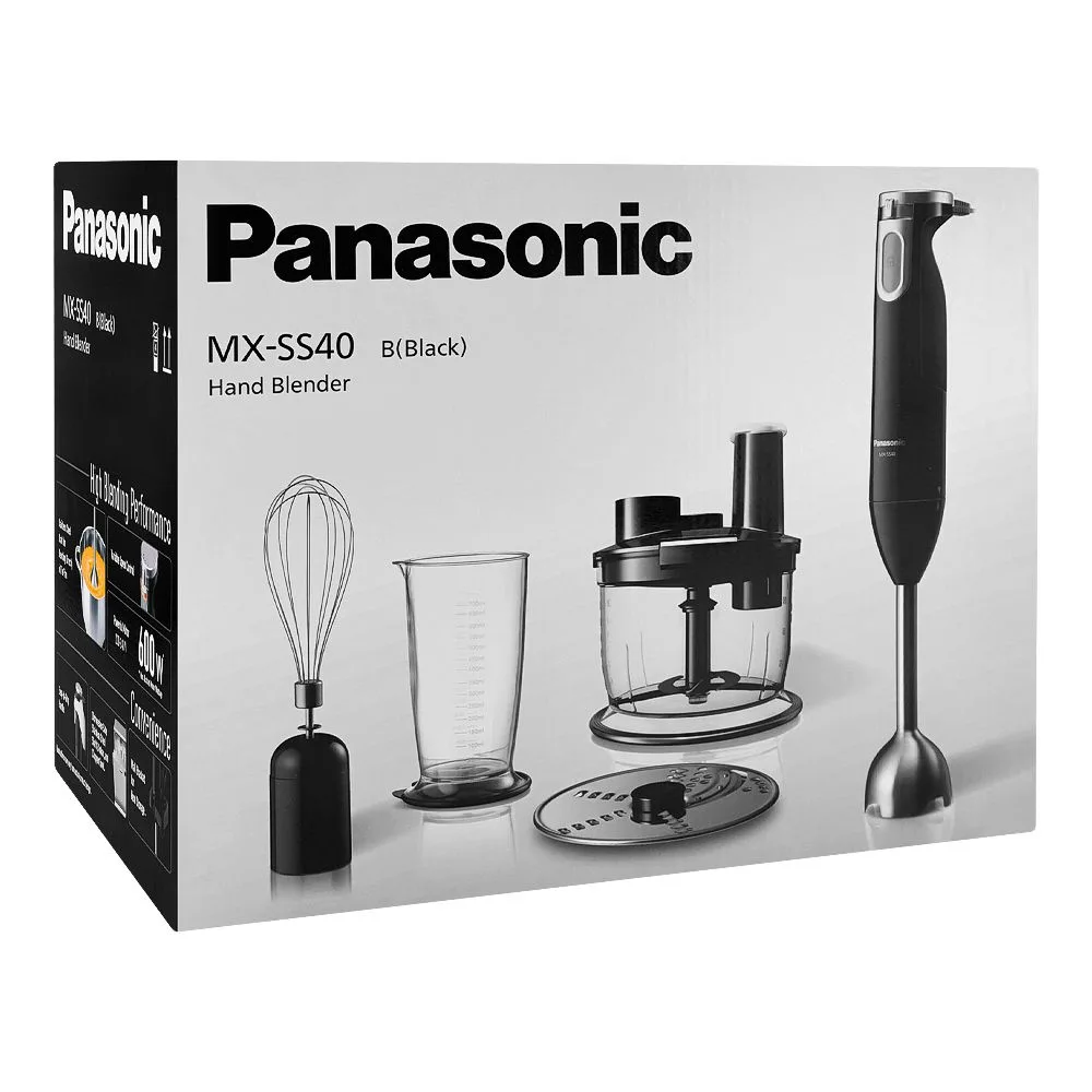 Side view of panasonic blender, 600w, black, mx-ss40