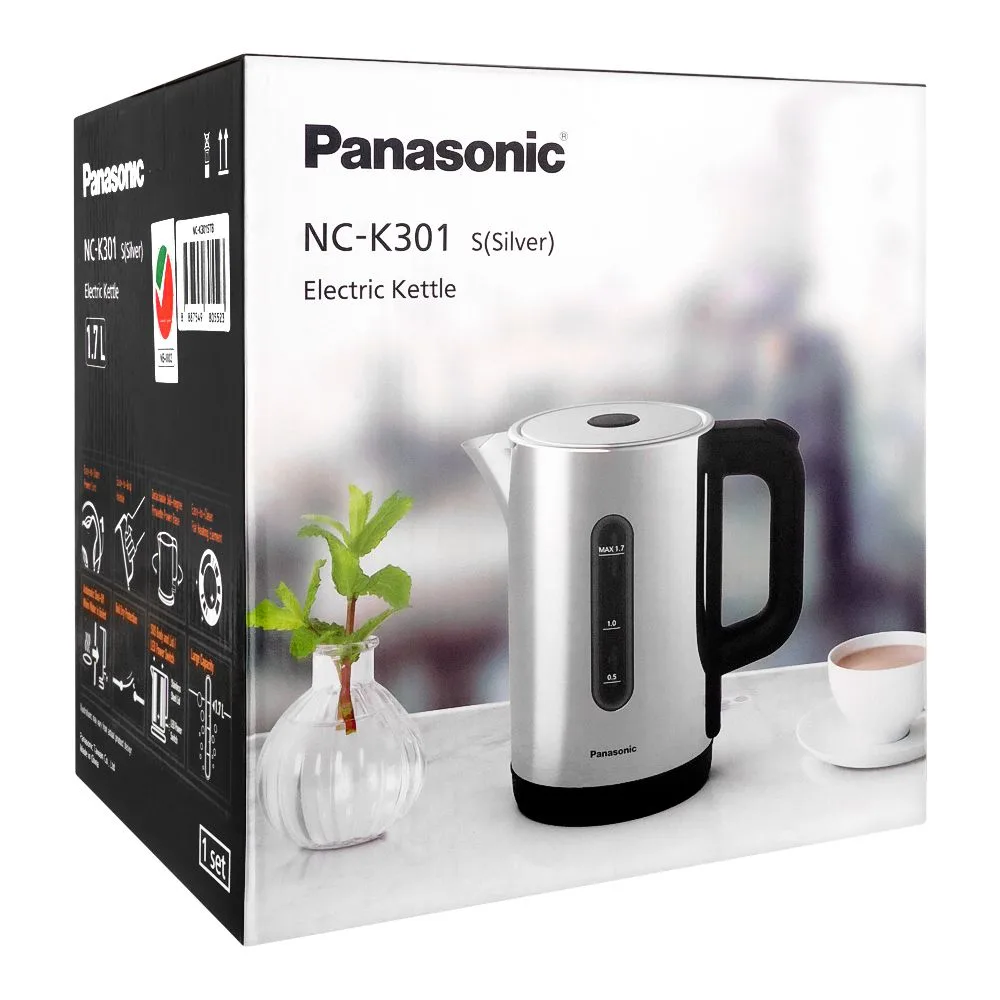Premium everyday wear panasonic electric kettle, 1.7l, silver, nc-k301