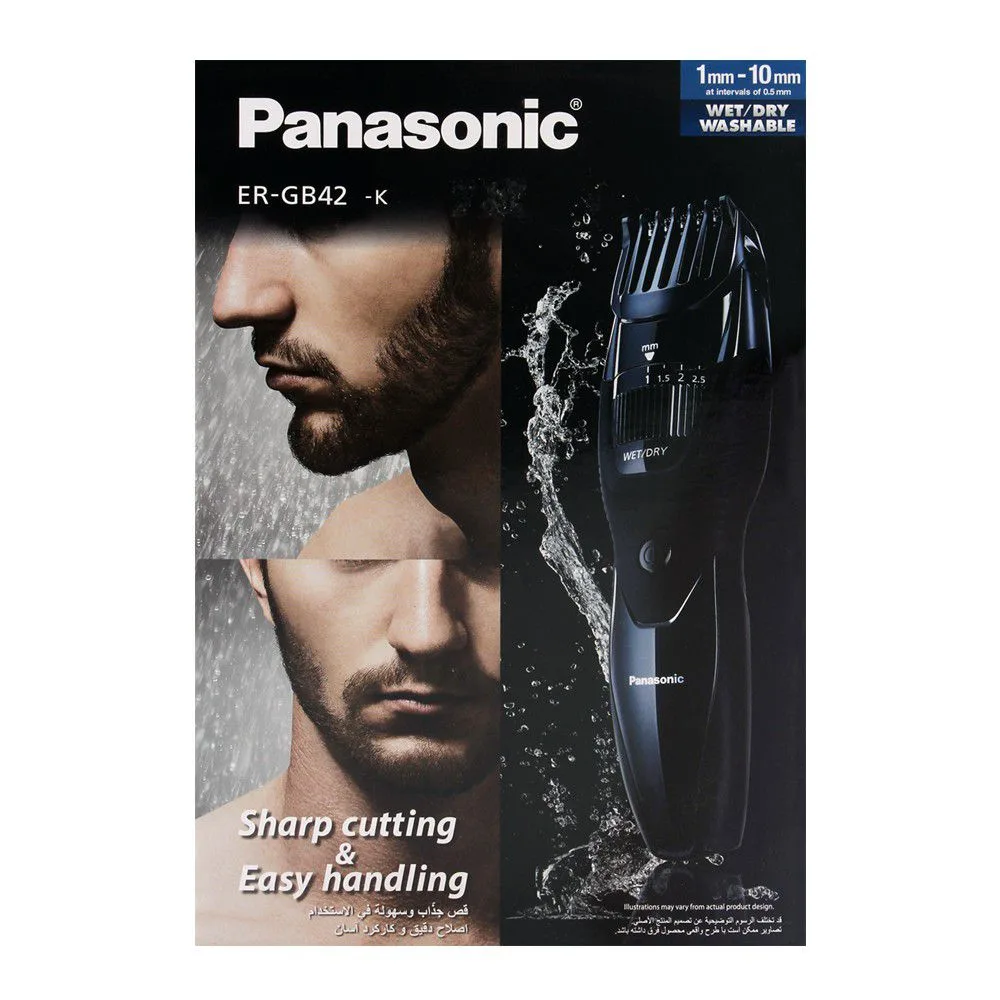 Side view of panasonic men's precision wet dry beard and hair trimmer er-gb42