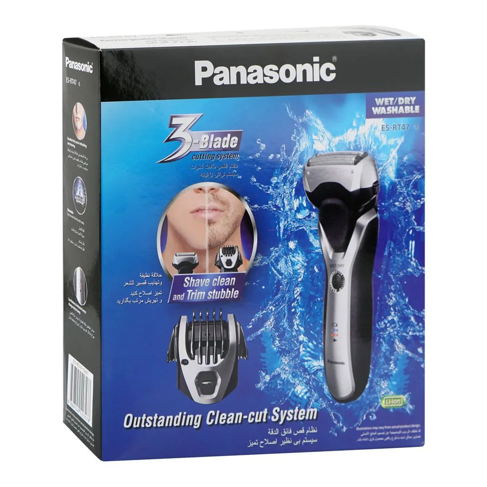 Comfortable casual panasonic wet & dry 3-blade washable shaver, 220-240v, 54 minutes runtime, es-rt47-s.