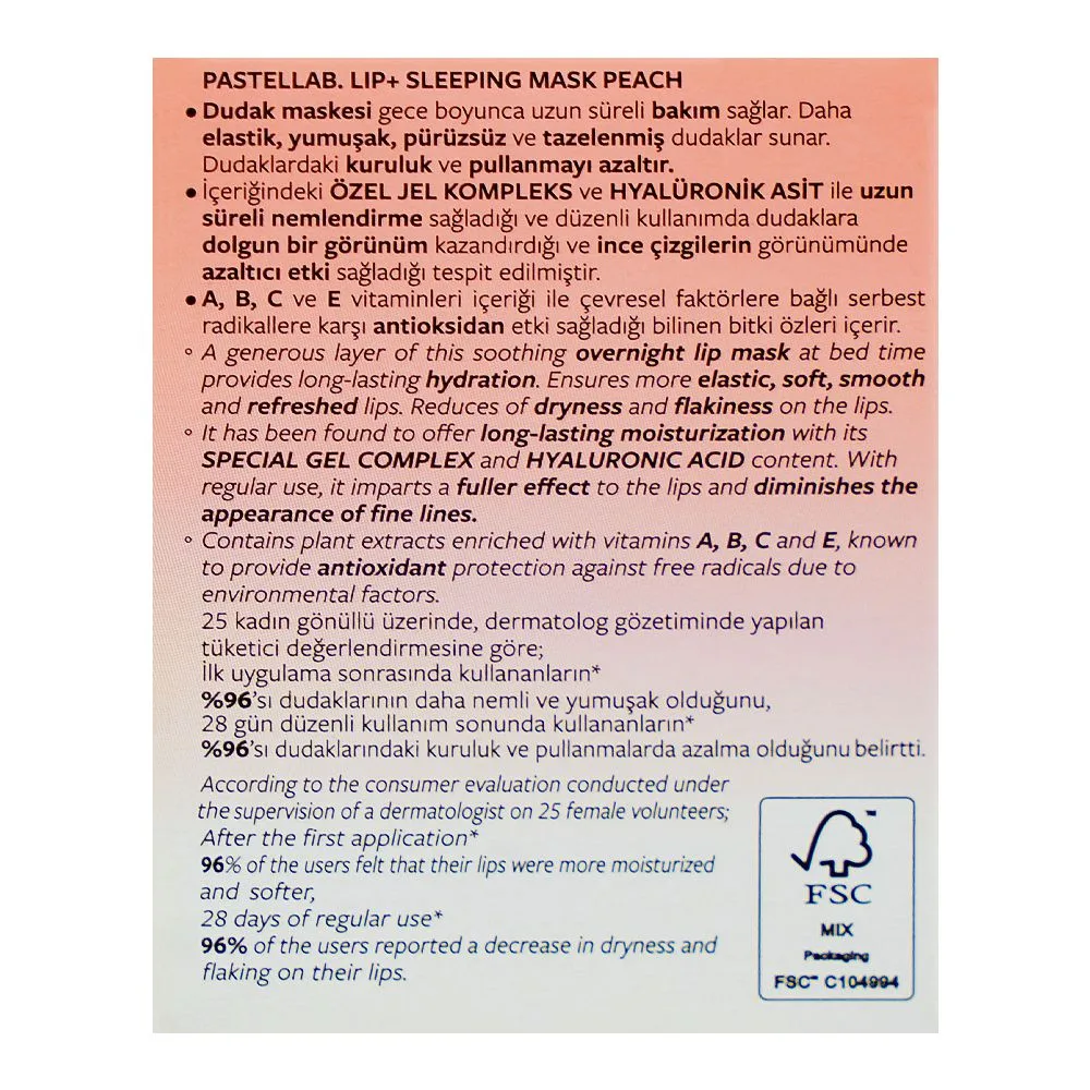 Comfortable casual pastel lab lip sleeping mask peach, 10g, no. 21