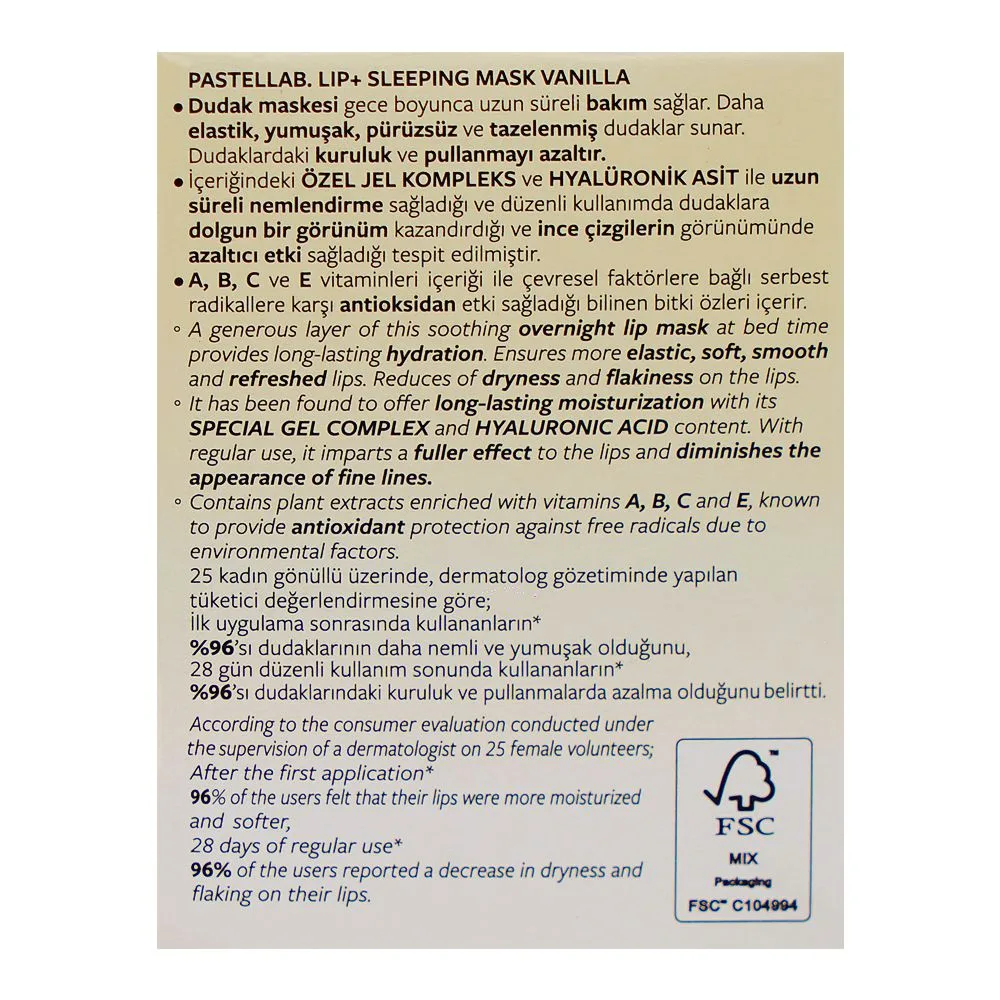 Comfortable casual pastel lab lip sleeping mask vanilla, 10g, no. 22
