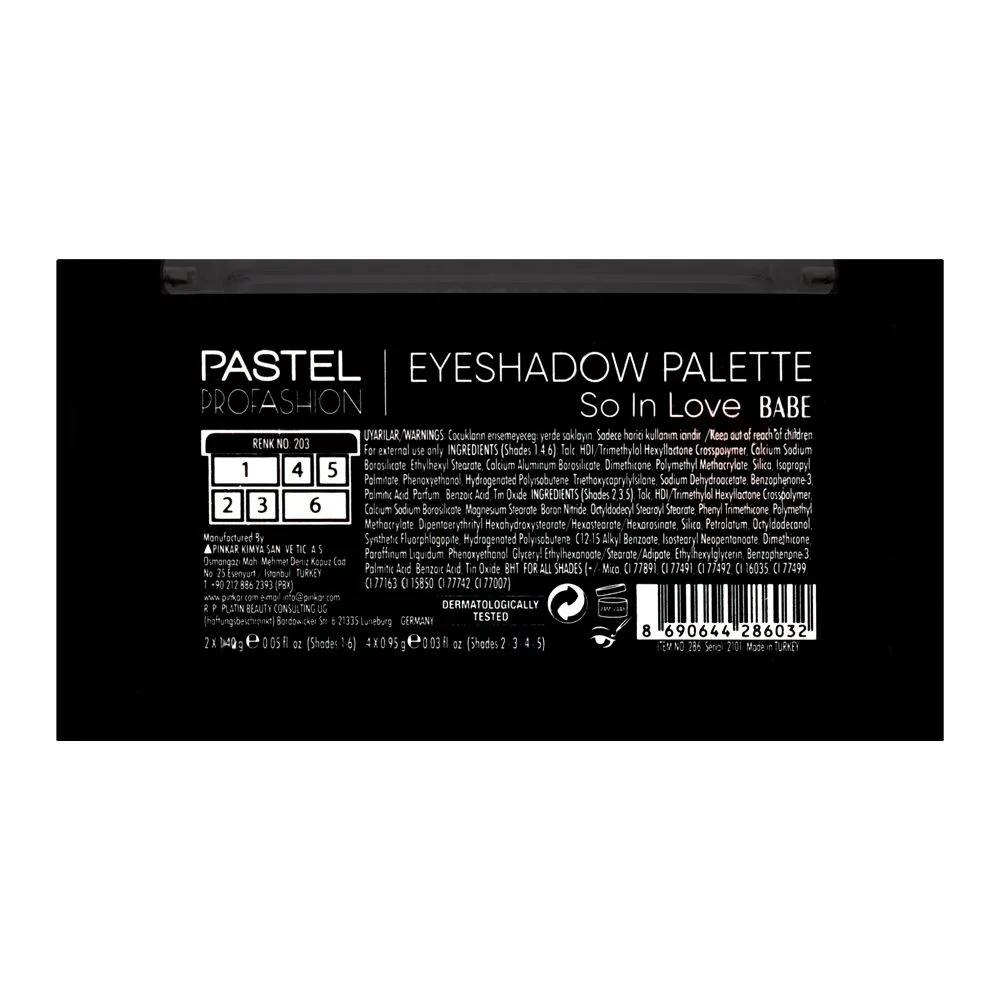 Pastel So In Love Eyeshadow Palette, 203 Babe shades and color detail