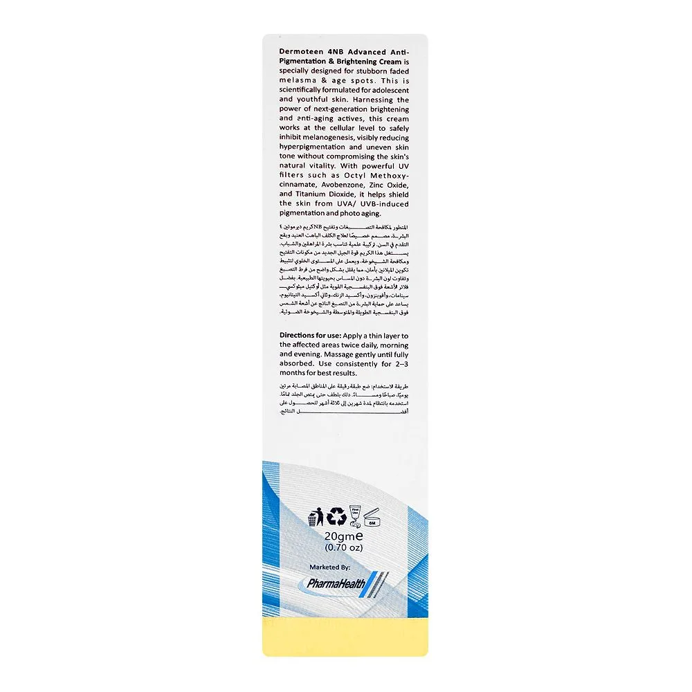 Side view of pharma health dermoteen 4nb cream, anti-pigmentation, forever for everybody, 20g