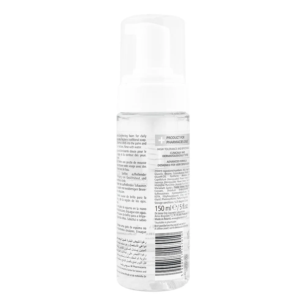 Side view of pharmaceris whitening foam cleanser, face & eye cleanser, 150ml