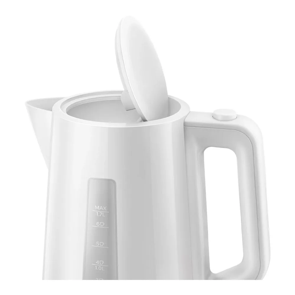 Close-up design of philips 3000 series kettle, 2200w, 1.7l capacity, hd-9318/01