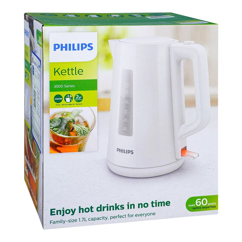 Premium everyday wear philips 3000 series kettle, 2200w, 1.7l capacity, hd-9318/01