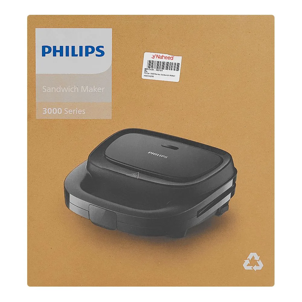 Front angle of philips 3000 series sandwich maker, 750w, 220-240v, hd2330/90