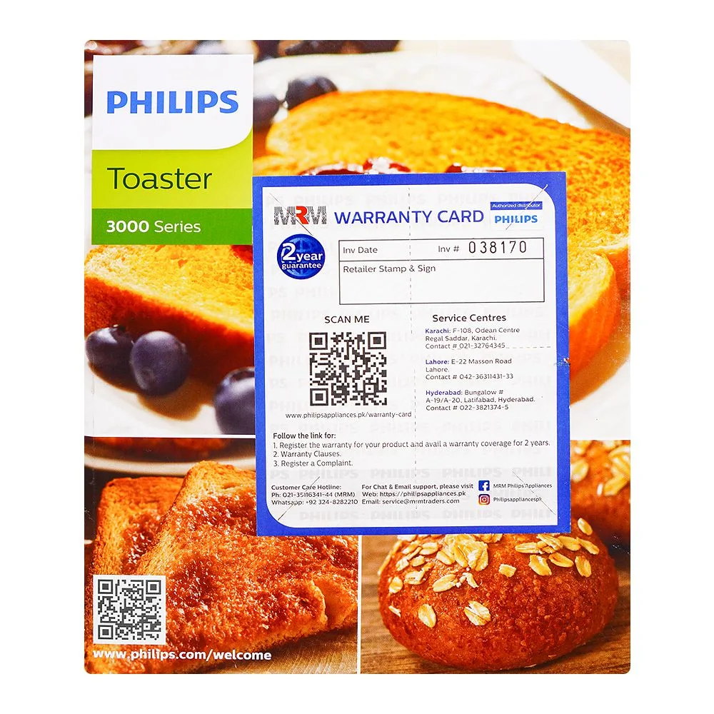 Close-up design of philips 3000 series toaster, 830w, 1-8 settings, hd2581/00