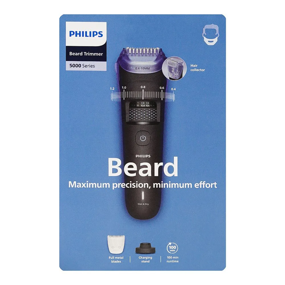 Close-up design of philips 5000 series beard trimmer, 100 minutes run time, bt-5780/15
