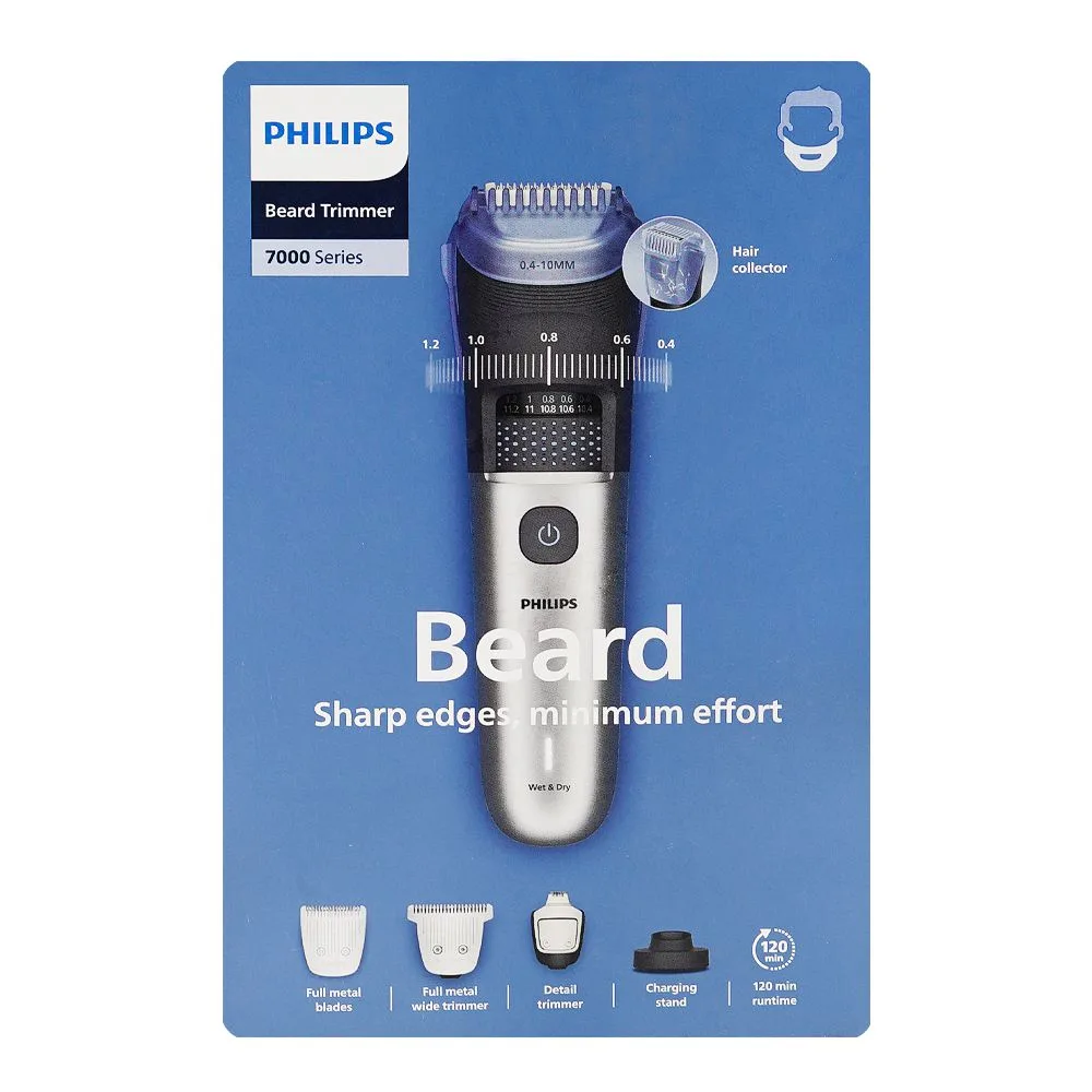 Close-up design of philips 7000 series beard trimmer, 120 minutes run time, bt-7670/15