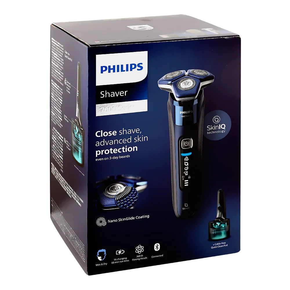 Side view of philips 7000 series shaver, 9w, 5v, 60 min run time, s7885/50