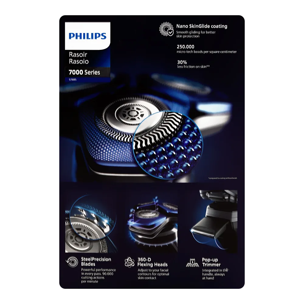 Comfortable casual philips 7000 series shaver, 9w, 5v, 60 min run time, s7885/50