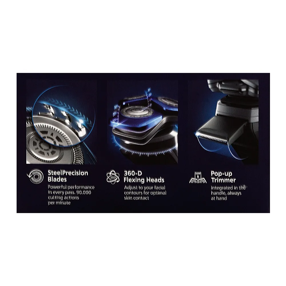Premium everyday wear philips 7000 series shaver, 9w, 5v, 60 min run time, s7885/50