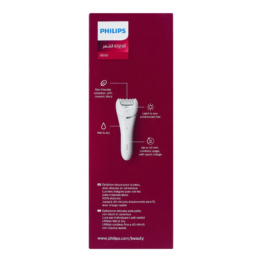 Premium everyday wear philips 8000 series wet & dry epilator, +5 accessories, bre710/01