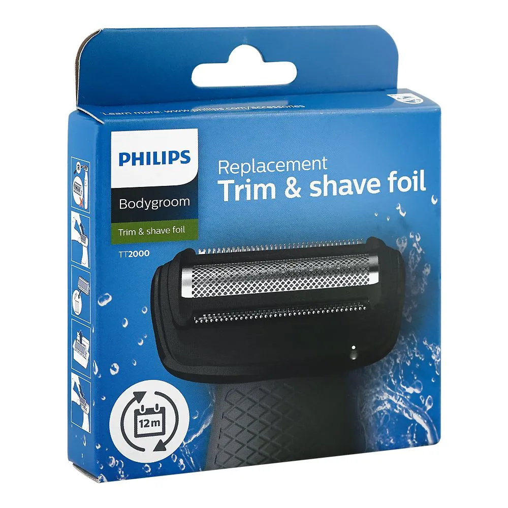 Side view of philips bodygroom replacement trim & shave foil, waterproof, tt2000/43