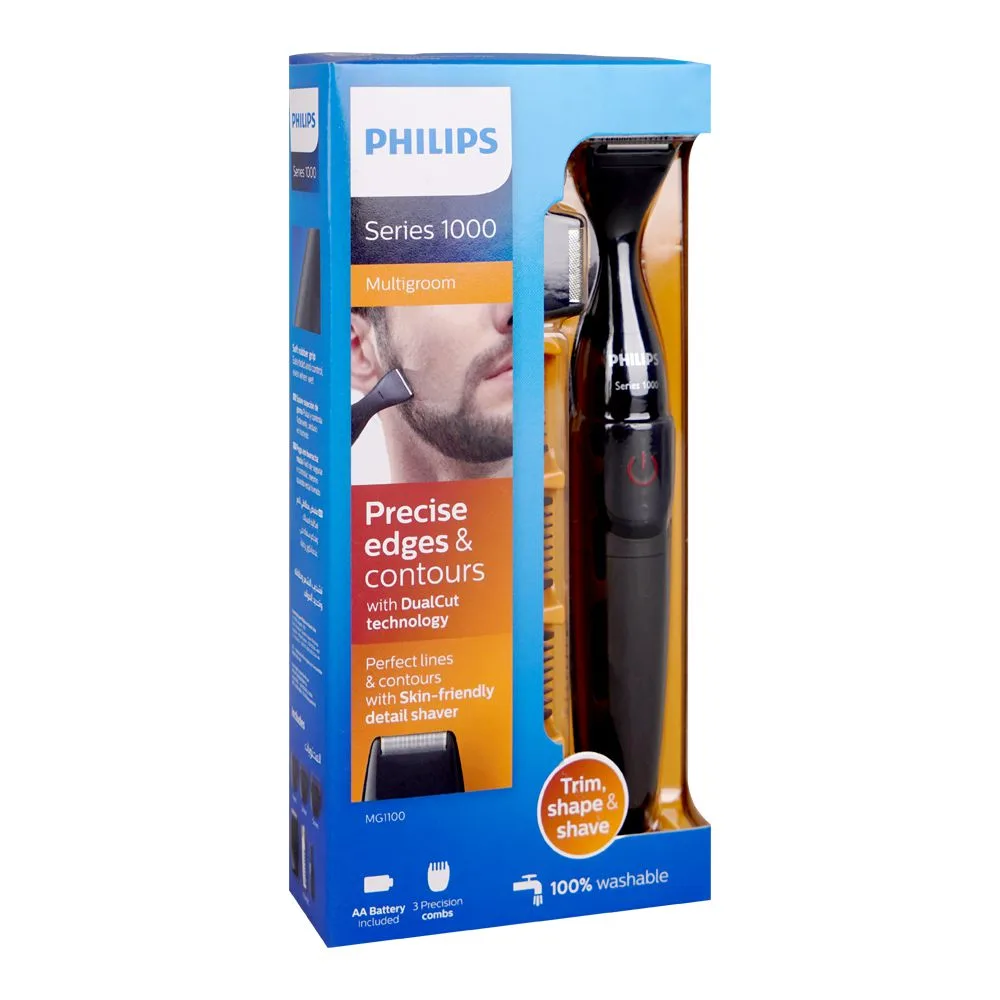 Side view of philips series 1000 multigroom ultra precise beard styler/trimmer, mg1100