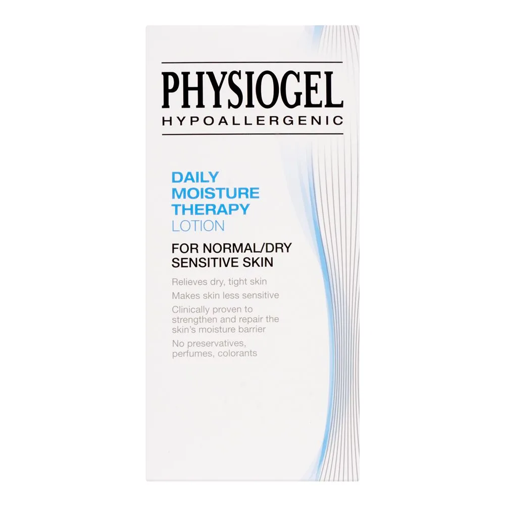 Side view of physiogel daily moisture therapy lotion, for normal dry and sensitive skin, 200ml
