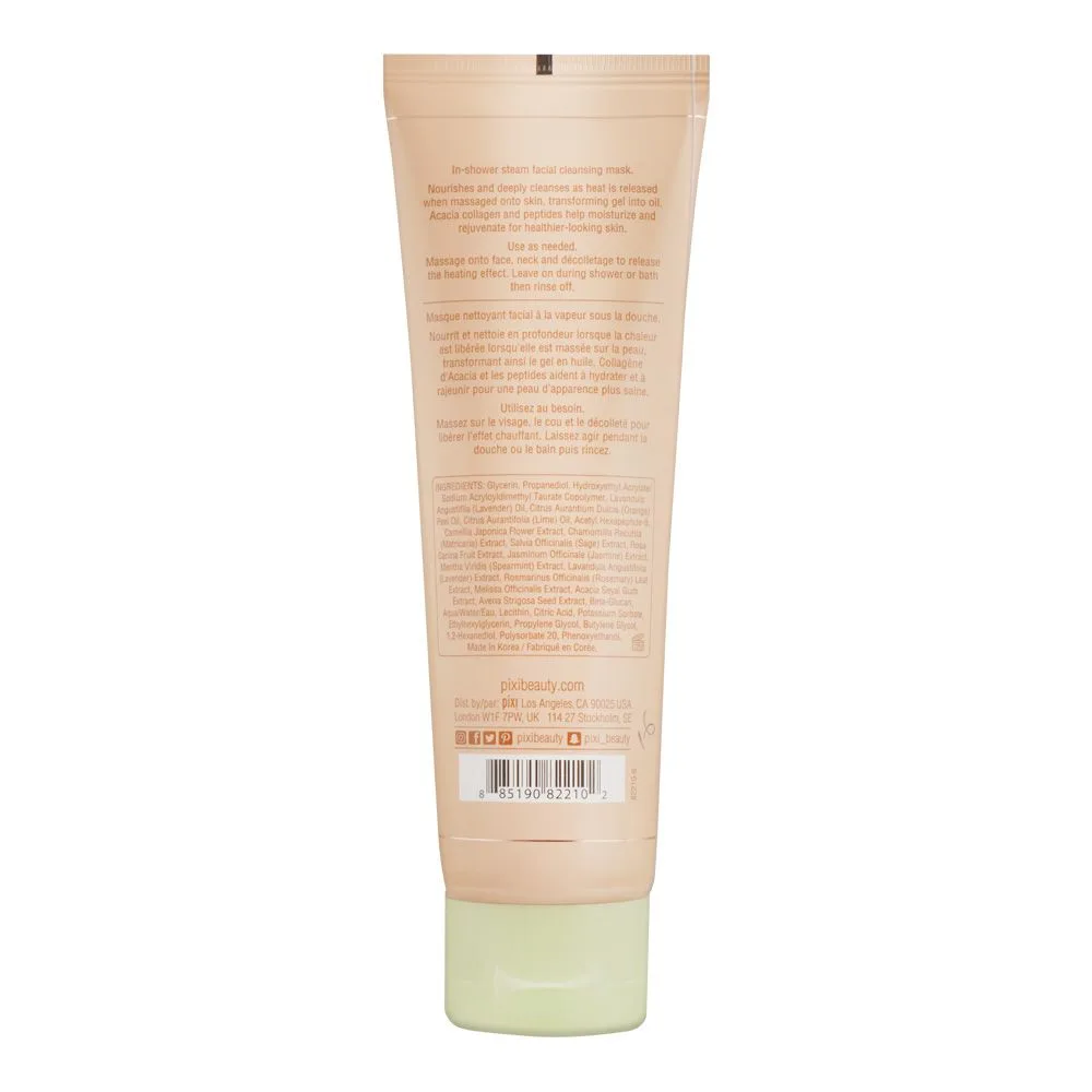 Side view of pixi skintreats acacia collagen & peptides in-shower steam facial, 135ml