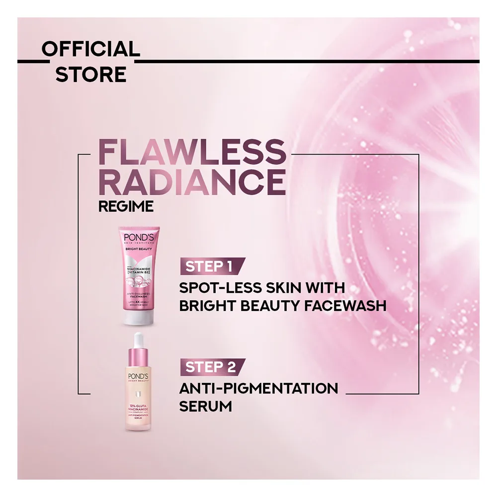 Close-up design of pond's bright beauty 12% gluta niacinamide anti pigmentation serum, 30ml