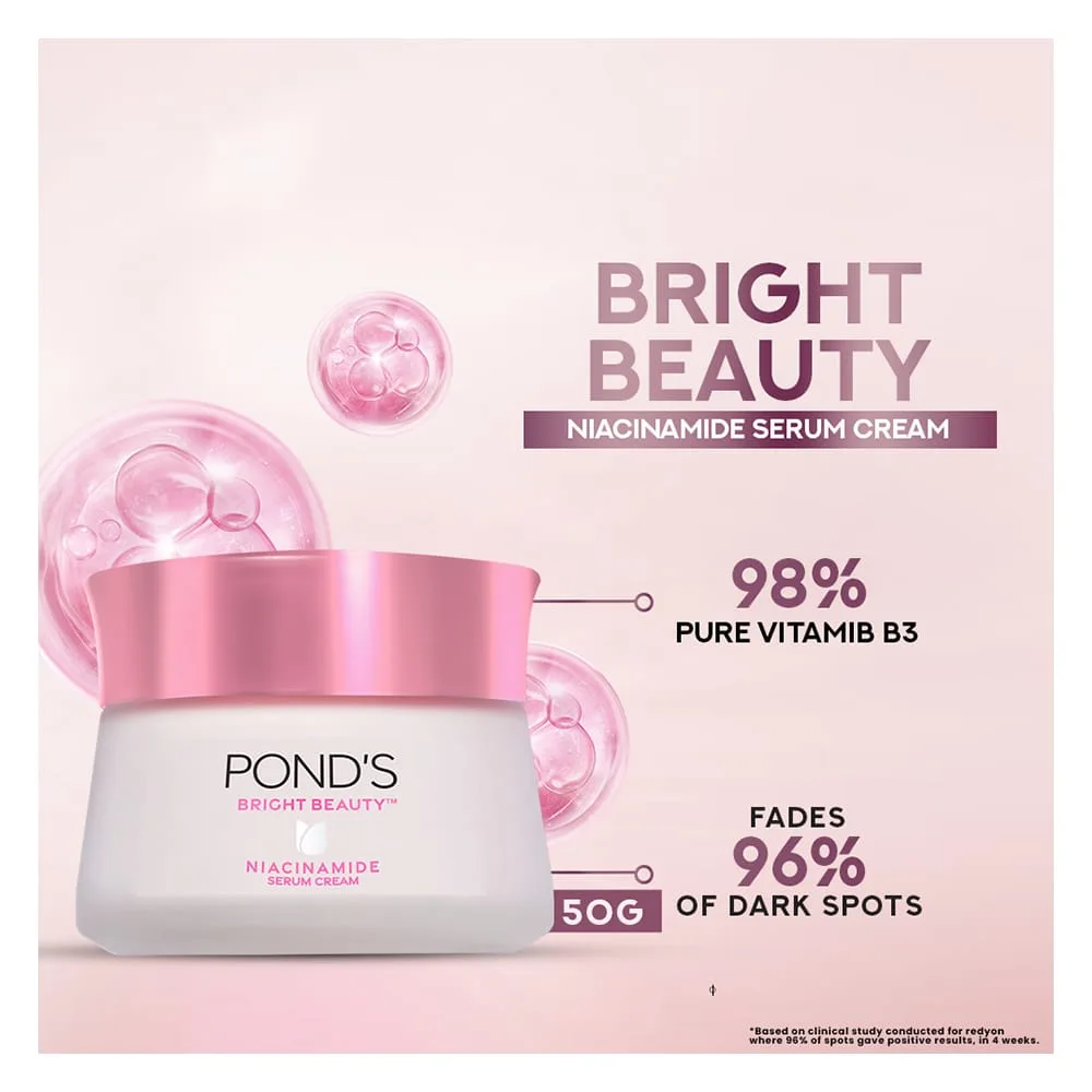 Side view of pond's bright beauty anti-spot serum day cream with niacinamide & vitamin b3, 50g