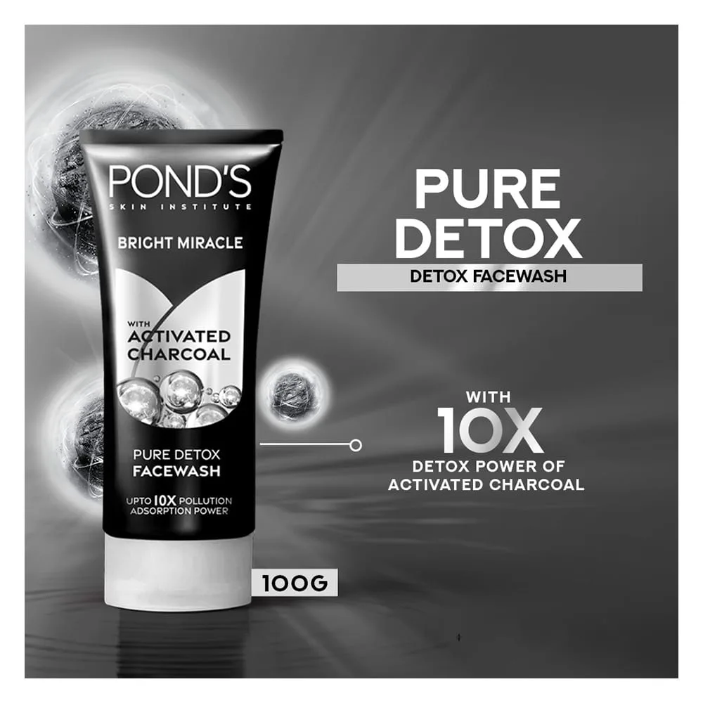 Premium everyday wear pond's bright miracle pure detox face wash with activated charcoal, 100g