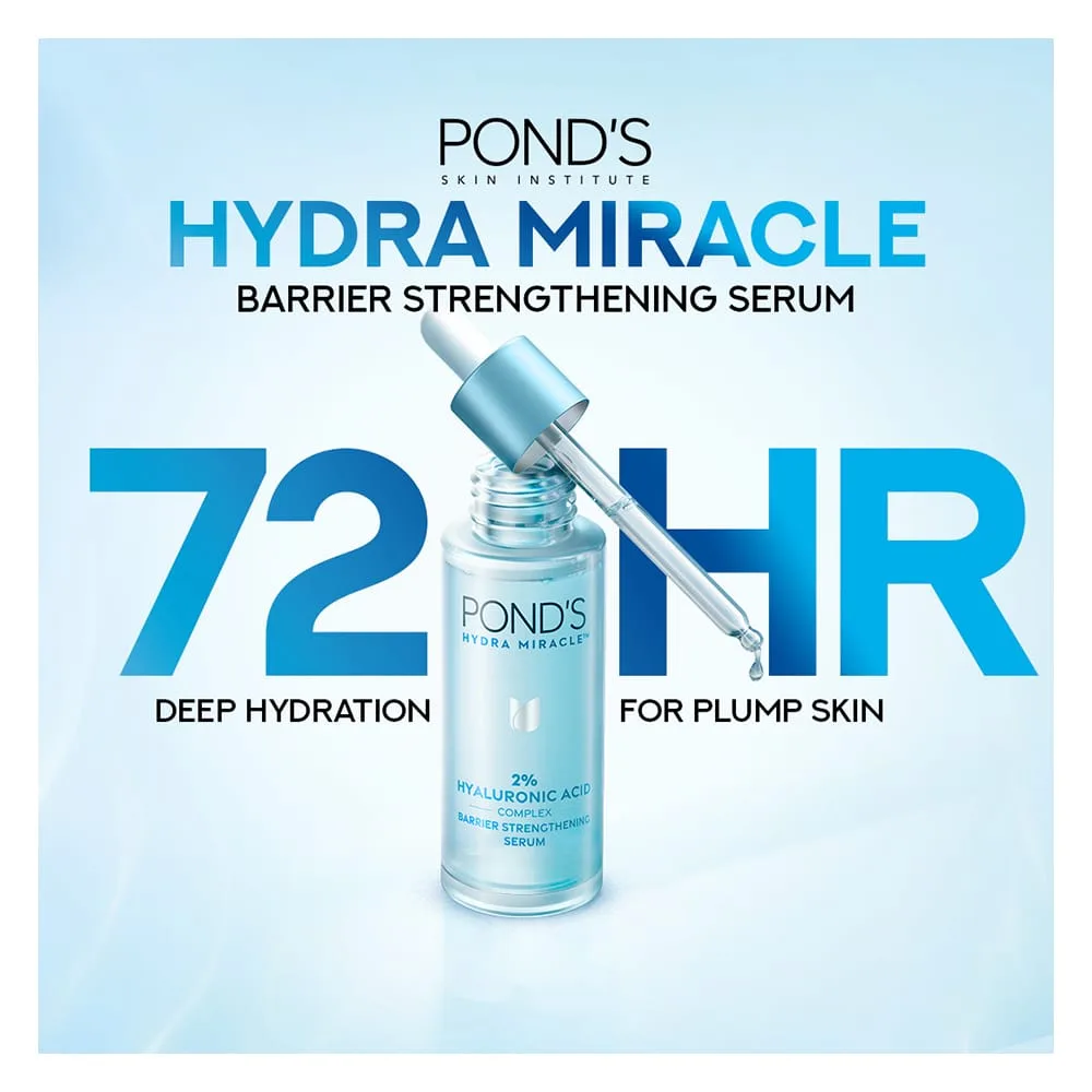 Front angle of pond's hydra miracle 2% hyaluronic acid complex barrier strengthening serum, 15ml