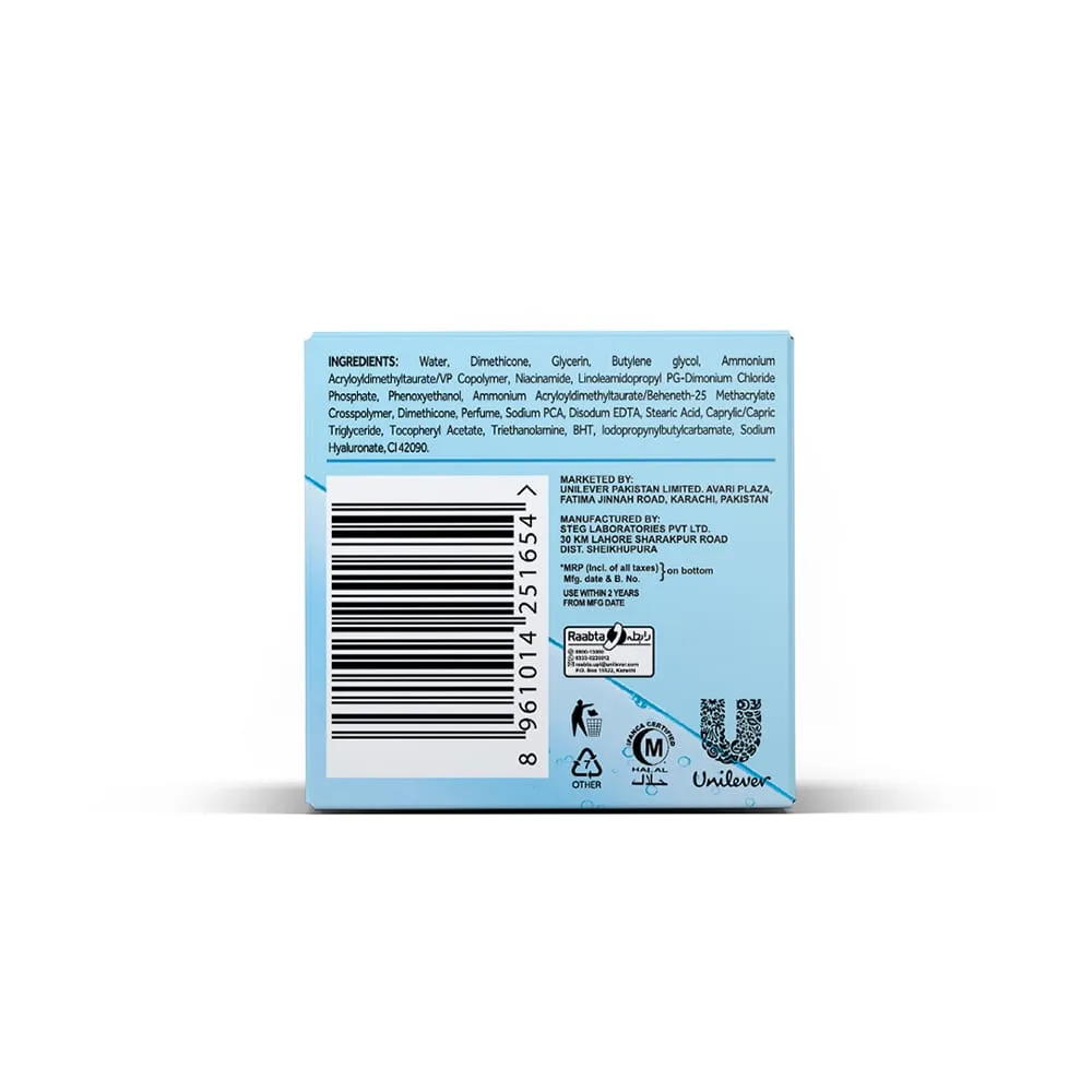 Side view of pond's hydra miracle hyaluronic acid super light gel, face moisturizer, 50g
