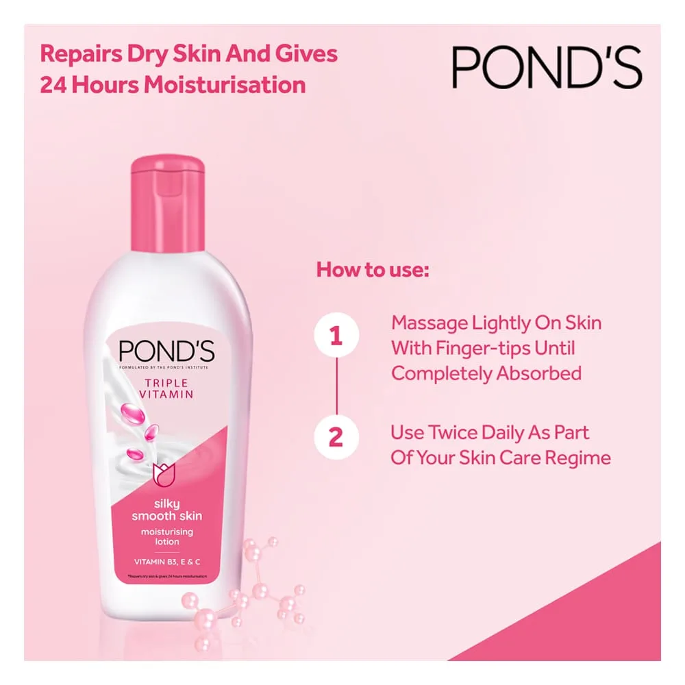 Premium everyday wear pond's triple vitamin moisturizing lotion, silky smooth skin, 100ml