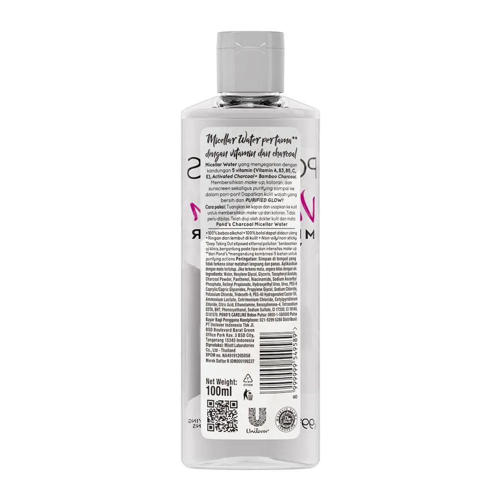 Side view of pond's vitamin d-toxx charcoal micellar water, 100ml
