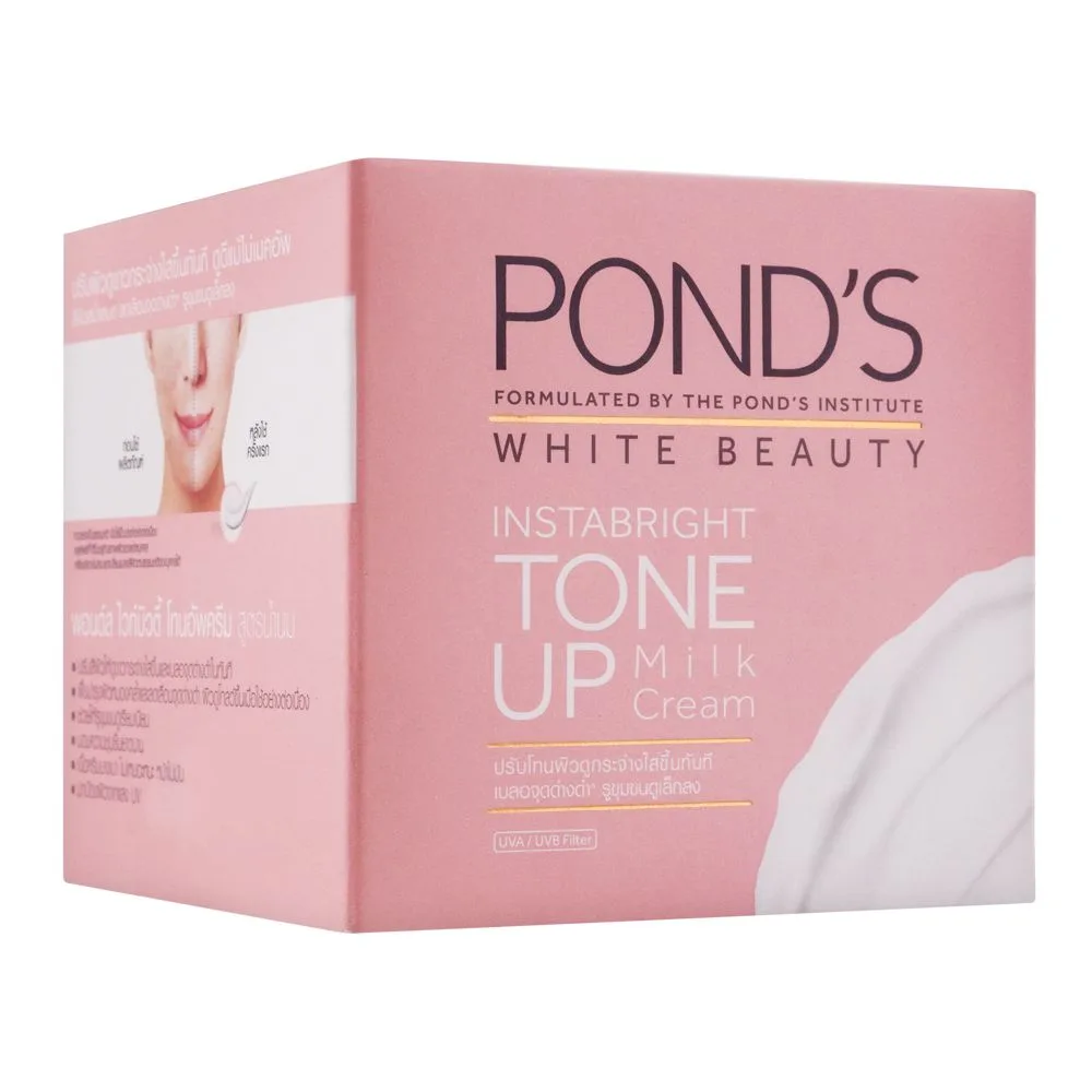 Side view of pond's white beauty instabright tone up milk cream, thailand, 50g