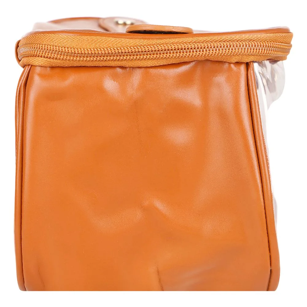 Comfortable casual pu leather transparent makeup bag, travel cosmetic organizer, brown, af-63