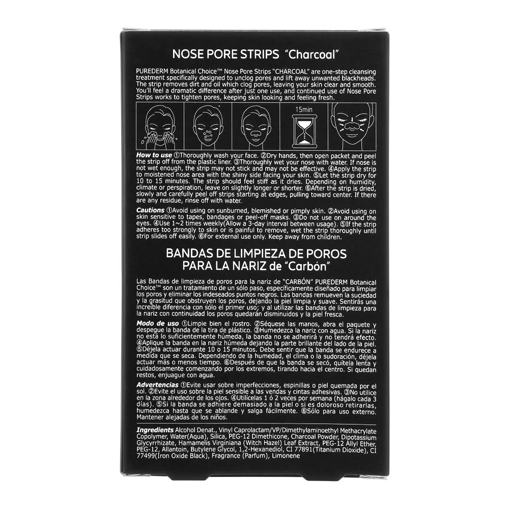 Side view of purederm charcoal nose pore strips, 6 strips