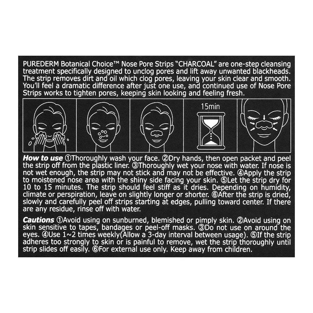 Comfortable casual purederm charcoal nose pore strips, 6 strips