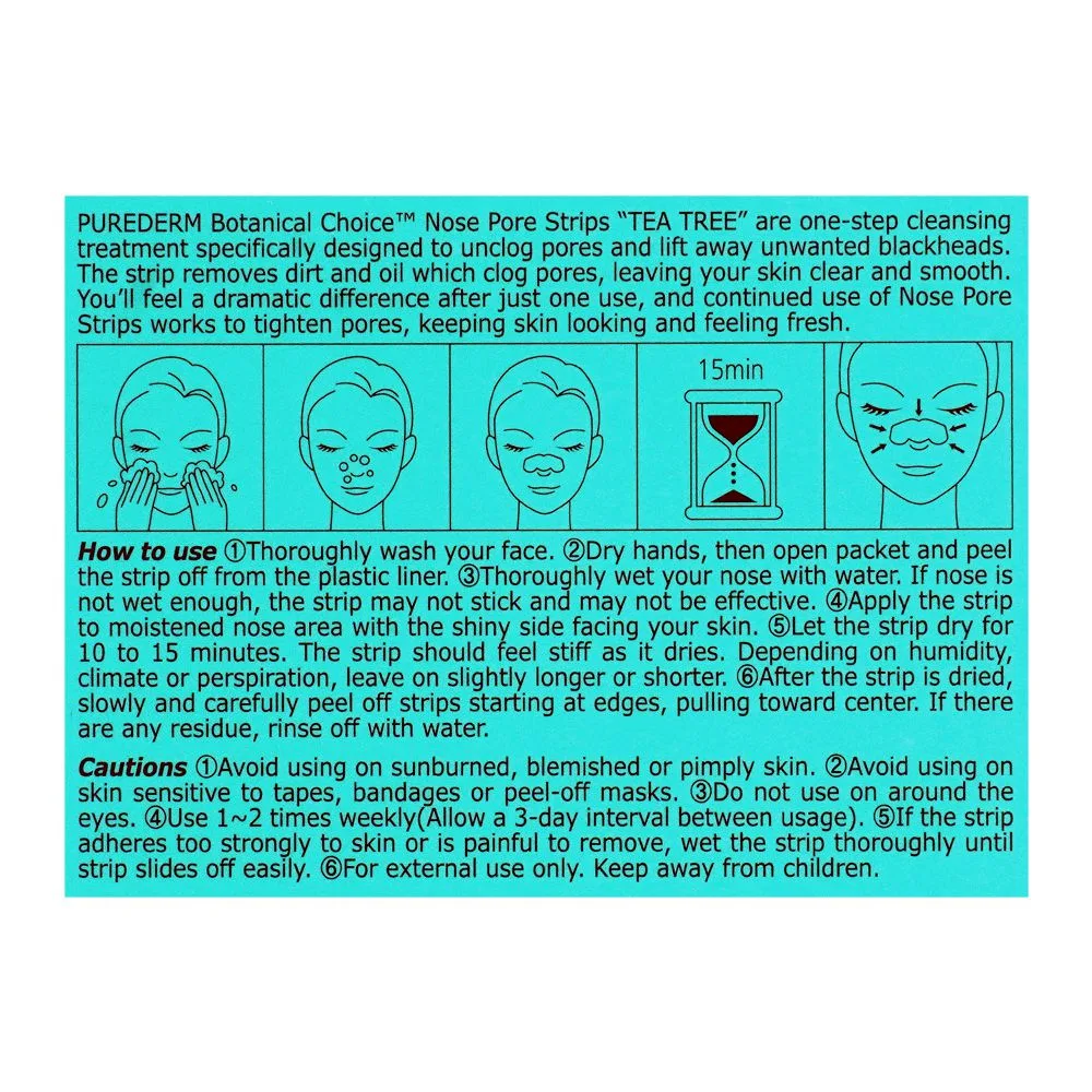 Comfortable casual purederm tea tree nose pore strips, 6 strips