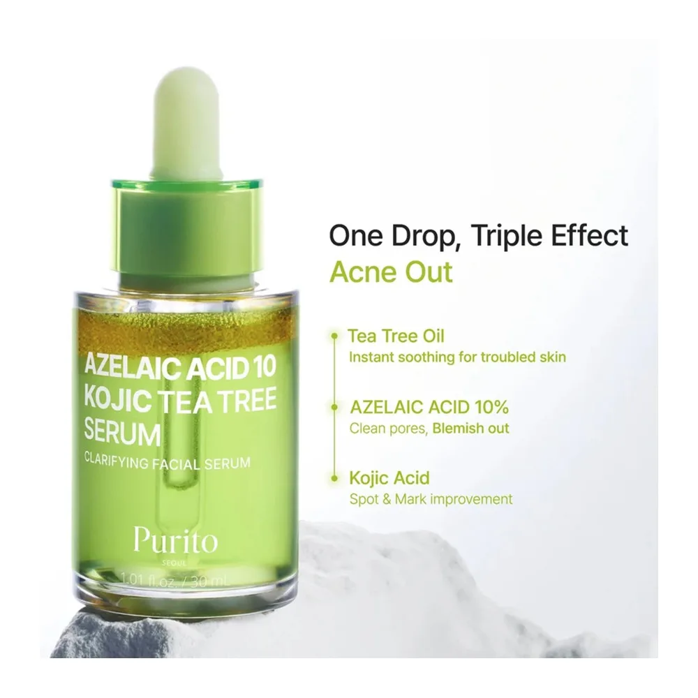 Comfortable casual purito azelaic acid 10 kojic tea tree serum, hyperpigmentation & anti-aging care, kojic acid, azelaic acid, tea tree, 30ml