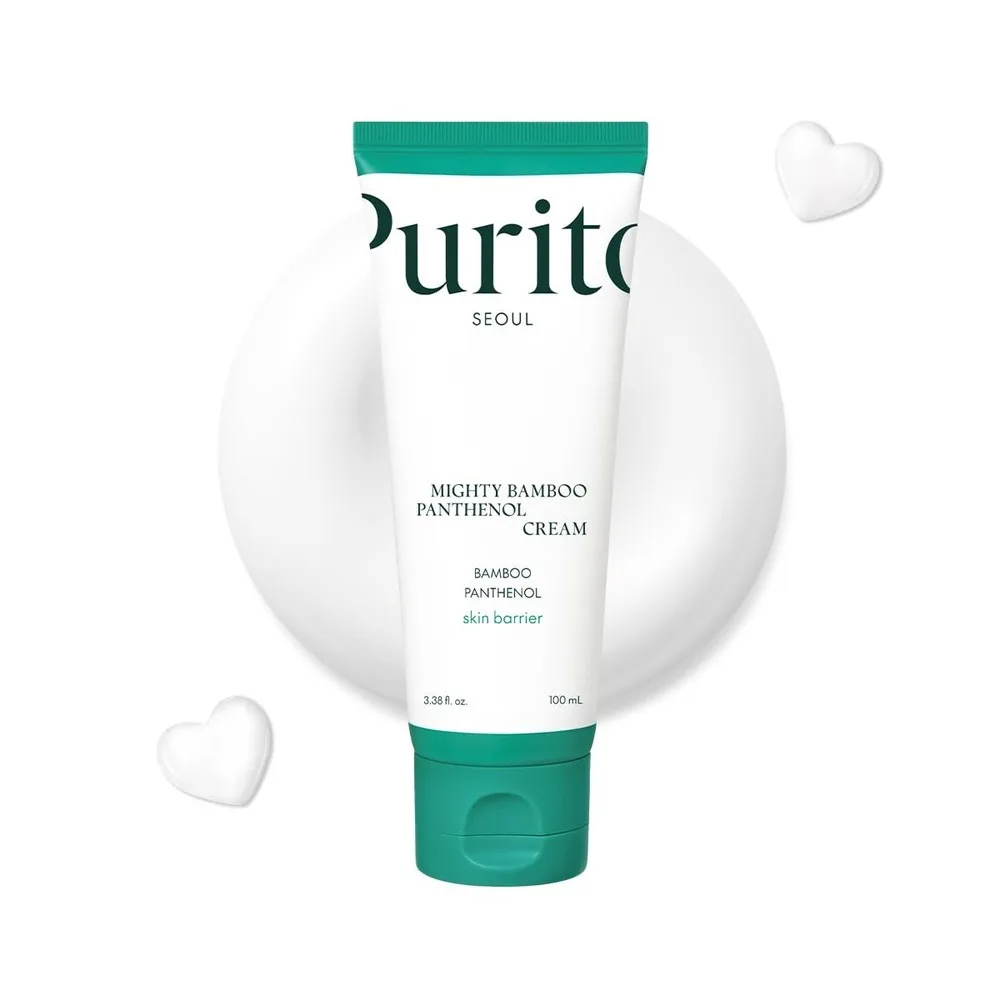Side view of purito mighty bamboo panthenol facial cream, skin care, bamboo extract, panthenol, 100ml