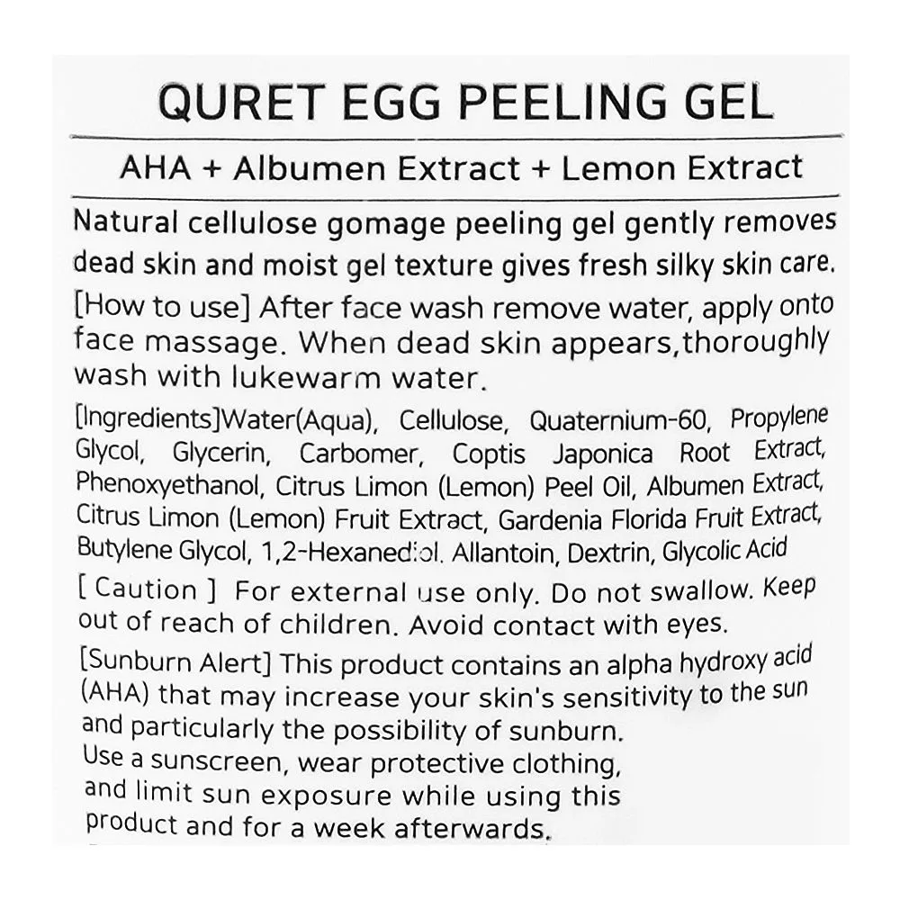 Comfortable casual quret aha egg peeling gel, glycerin, for fresh skin, 150ml