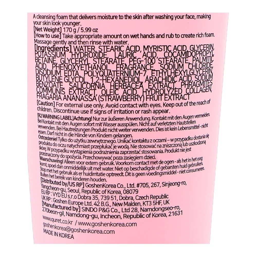 Comfortable casual quret collagen strawberry cleansing foam, glycerin, 170g