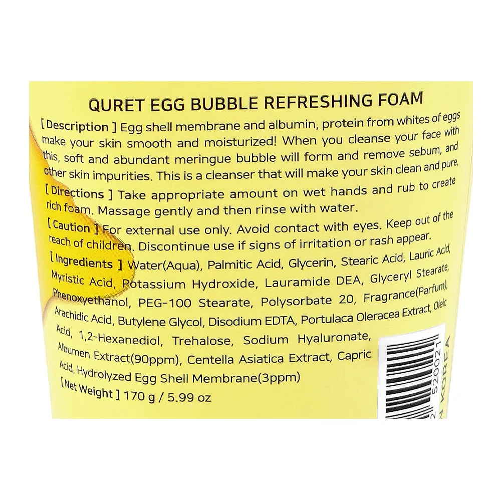 Comfortable casual quret egg bubble refreshing cleansing foam, glycerin, 170g